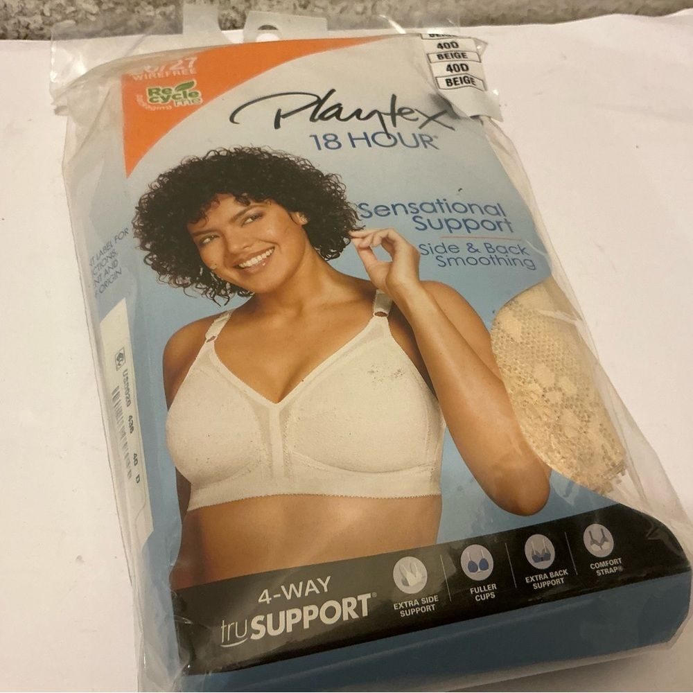 Playtex 18 Hour Womens Bra Size 40D Nude Wireless Sensational support beige